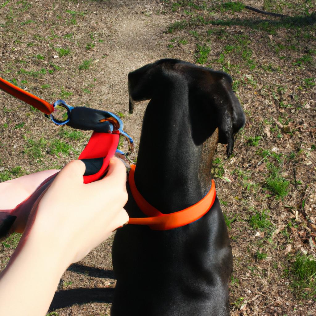 Person holding leash, training dog